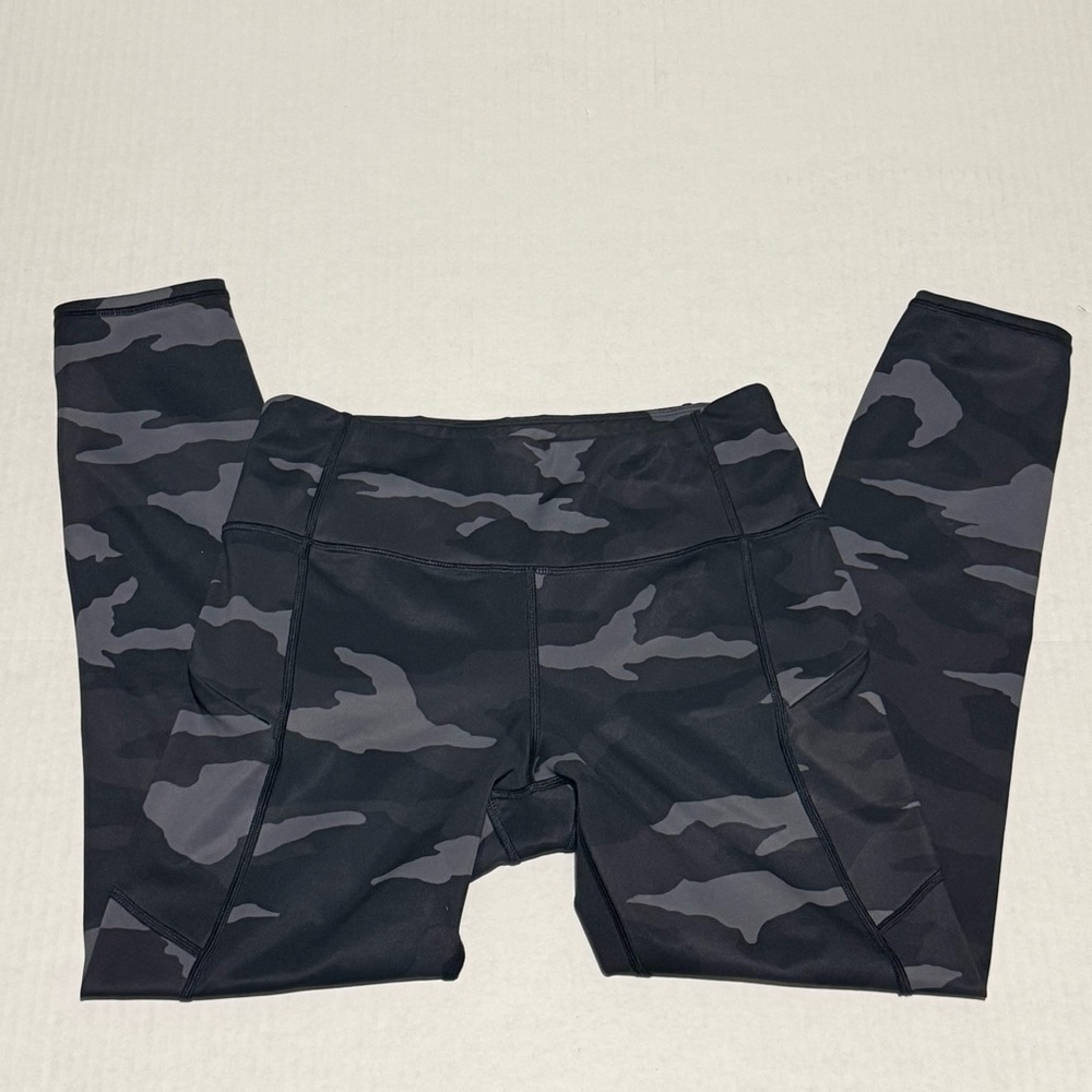 ATHLETA Black and Gray Camouflage Leggings